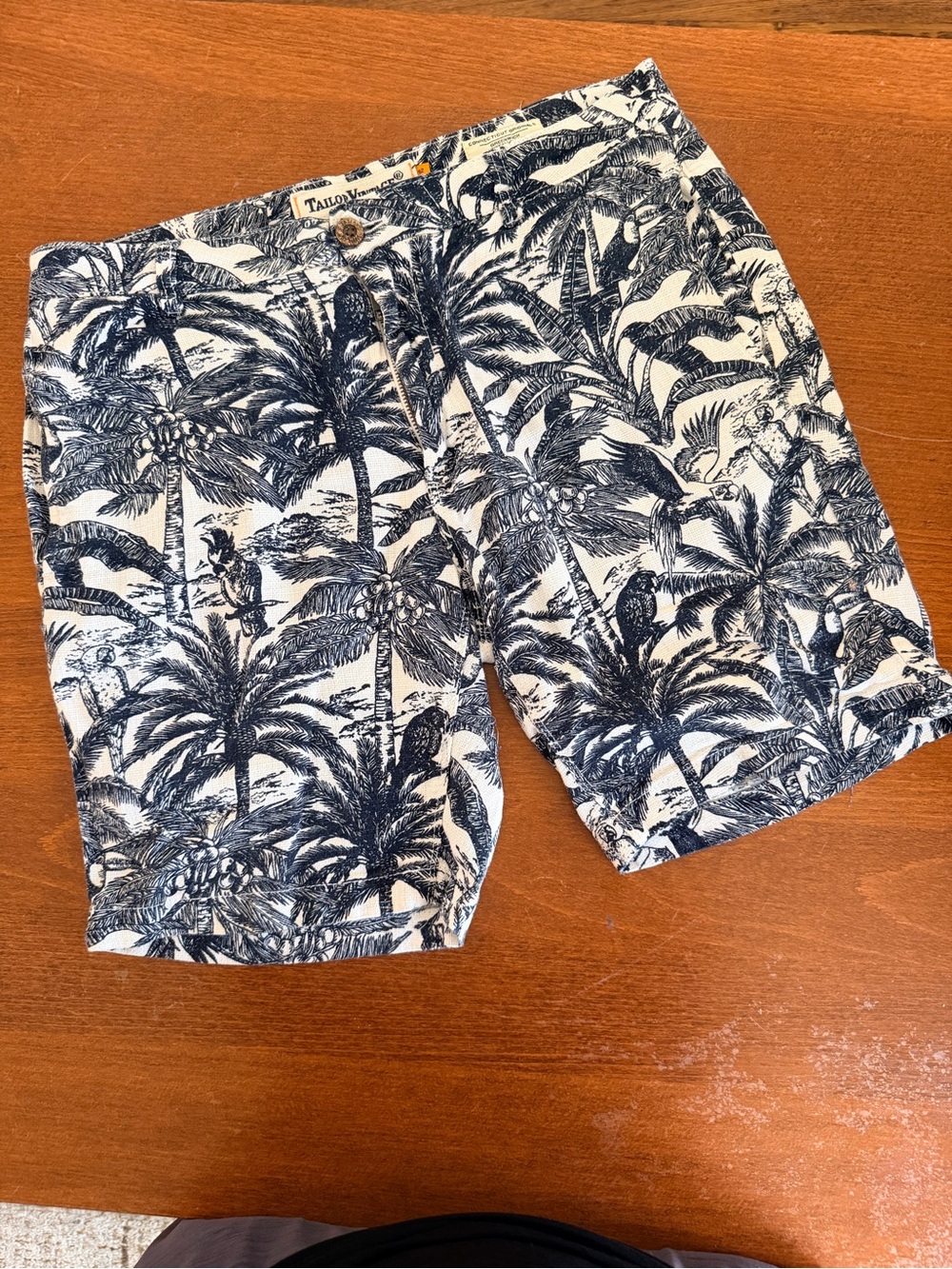 Tailor Vintage Men’s Navy and White Palm-Print Flat Front Shorts